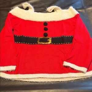 Xhilaration Red Off-the-Shoulder Sweater with Santa Design